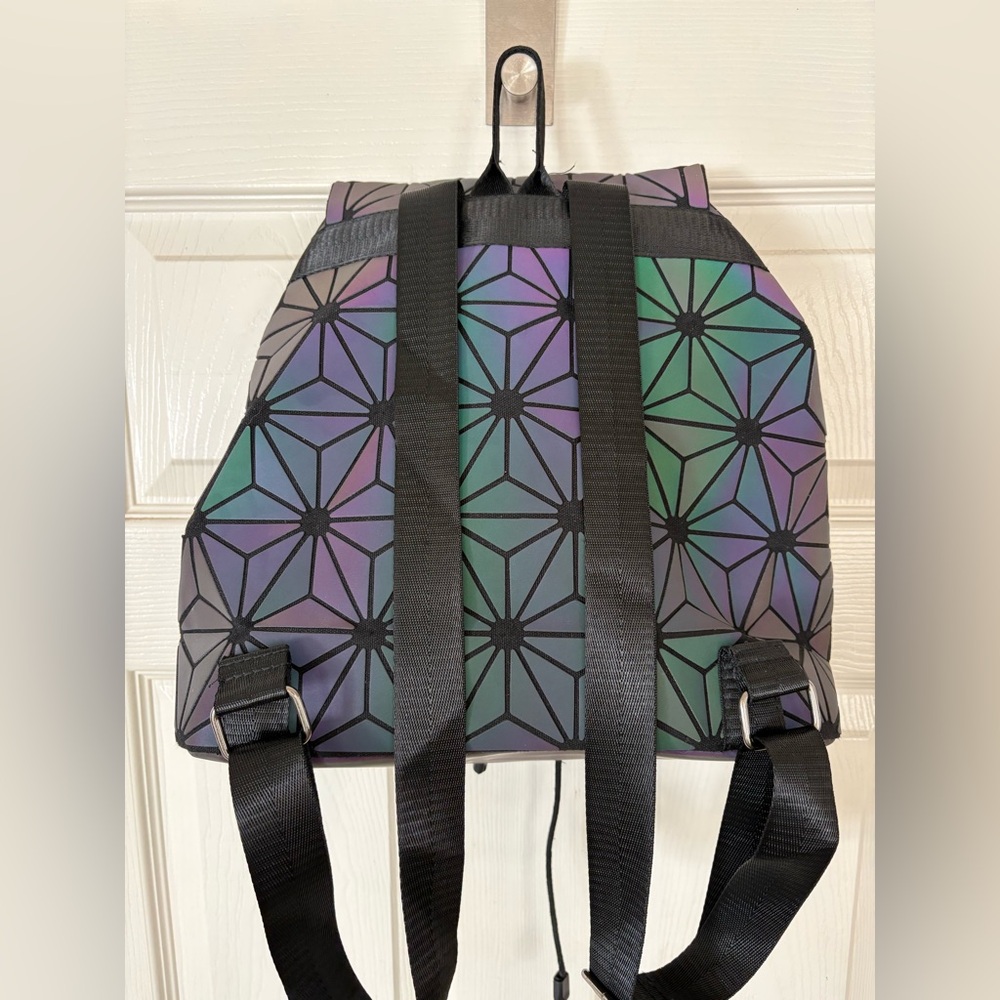 BAO BAO ISSEY MIYAKE Holographic Geometric Prism PVC Backpack Drawstring Flap - Picture 2 of 9